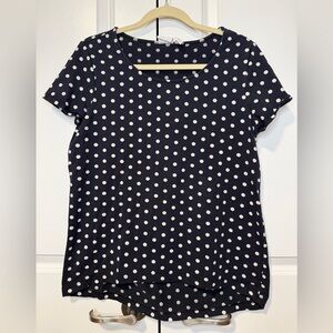 Weekends by Chico’s Navy Polka Dot Short Sleeve Top Size 1
